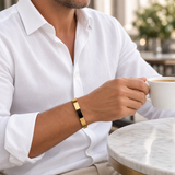 Man wearing SABONA Plain Gold 9mm Copper Bracelet