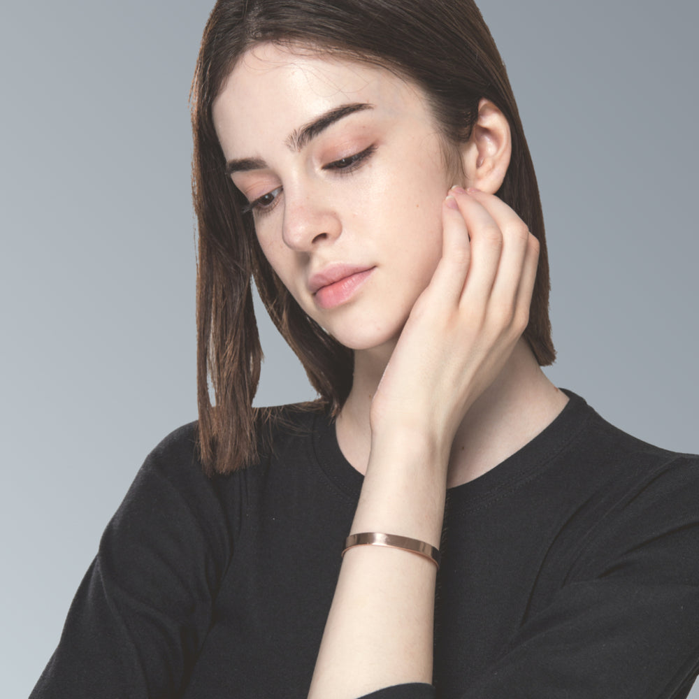 7.4 Inch Women's Rose Gold Tungsten Magnetic Link Bracelet – 7mm Wide Bangle Style With Rhinestones