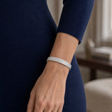 SABONA Silver Western Scroll Magnetic Bracelet 8mm worn on a woman's wrist