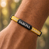 SABONA yellow athletic magnetic bracelet worn on the wrist