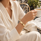 Woman wearing SABONA Classic Gold 9mm Copper Bracelet